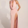Vestido largo con cuello vuelto Teodora en rosa palo