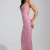 Vestido largo con cuello vuelto y adornos Constance en rosa