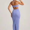 Vestido largo con cuello vuelto y adornos Monte Carlo en azul claro