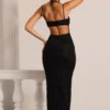 Vestido largo con cuello vuelto y adornos Monte Carlo en negro