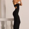 Vestido largo con cuello vuelto y adornos Monte Carlo en negro