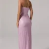 Vestido largo con cuello vuelto y cintura fruncida La Rochette en rosa