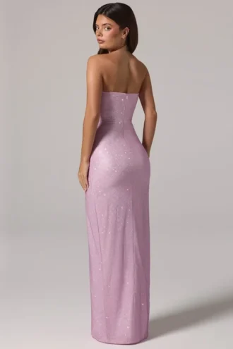 Vestido largo con cuello vuelto y cintura fruncida La Rochette en rosa
