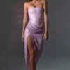 Vestido largo con cuello vuelto y cintura fruncida La Rochette en rosa