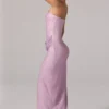 Vestido largo con cuello vuelto y cintura fruncida La Rochette en rosa