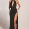 Vestido largo con cuello vuelto y corte hasta el muslo Teodora en negro