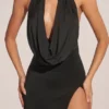 Vestido largo con cuello vuelto y corte hasta el muslo Teodora en negro