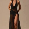 Vestido largo con cuello vuelto y escote pronunciado Anaya en negro