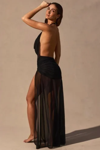 Vestido largo con cuello vuelto y escote pronunciado Anaya en negro