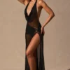 Vestido largo con cuello vuelto y escote pronunciado Anaya en negro
