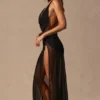 Vestido largo con cuello vuelto y escote pronunciado Anaya en negro