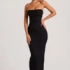Vestido largo con cuello vuelto y tirantes finos adornado Palermo en negro