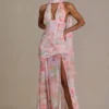 Vestido largo con detalle de bufanda adornada Primrose Premium con estampado floral rosa