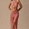 Vestido largo con escote halter y aberturas Caicos con estampado de cachemira