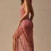 Vestido largo con escote halter y aberturas Caicos con estampado de cachemira