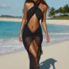 Vestido largo con escote halter y aberturas Caicos en negro
