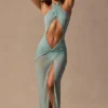 Vestido largo con escote halter y aberturas Caicos en verde espuma de mar