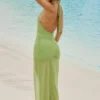 Vestido largo con escote halter y aberturas Caicos en verde oliva