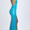 Vestido largo con escote halter y aberturas decoradas Joella en turquesa