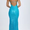 Vestido largo con escote halter y aberturas decoradas Joella en turquesa
