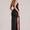 Vestido largo con escote halter y escote profundo Oona en negro