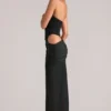 Vestido largo con escote halter y escote profundo Oona en negro