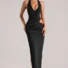 Vestido largo con escote halter y escote profundo Oona en negro