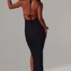 Vestido largo con escote pronunciado y cuello vuelto Mariposa en negro