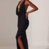 Vestido largo con escote pronunciado y cuello vuelto Mariposa en negro