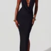 Vestido largo con escote pronunciado y cuello vuelto Mariposa en negro