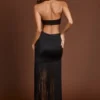 Vestido largo con escote pronunciado y flecos Solferina en negro