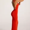 Vestido largo con espalda abierta de jersey texturizado Noelia en rojo intenso