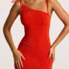 Vestido largo con espalda abierta de jersey texturizado Noelia en rojo intenso