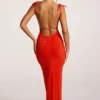 Vestido largo con espalda abierta de jersey texturizado Noelia en rojo intenso
