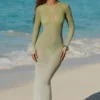 Vestido largo con espalda abierta Naura en verde oliva