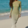 Vestido largo con espalda abierta Naura en verde oliva