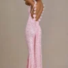 Vestido largo con espalda abierta y adornos Ariette Premium en rosa bebé
