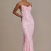 Vestido largo con espalda abierta y adornos Ariette Premium en rosa bebé