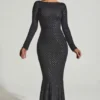 Vestido largo con espalda abierta y adornos Jailene en negro