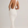 Vestido largo con espalda nadadora Imelda de modal en blanco