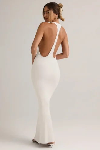 Vestido largo con espalda nadadora Imelda de modal en blanco