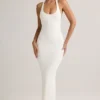 Vestido largo con espalda nadadora Imelda de modal en blanco