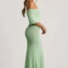 Vestido largo con hombros descubiertos Naia Bouclé en color menta