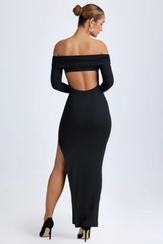 Vestido largo con hombros descubiertos y espalda abierta Honora Modal en negro