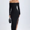 Vestido largo con hombros descubiertos y espalda abierta Honora Modal en negro