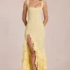 Vestido largo con volantes de encaje Celira en amarillo limón