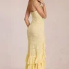 Vestido largo con volantes de encaje Celira en amarillo limón
