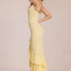 Vestido largo con volantes de encaje Celira en amarillo limón