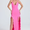 Vestido largo con volantes fruncidos Coraline en rosa lollipop