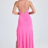 Vestido largo con volantes fruncidos Coraline en rosa lollipop